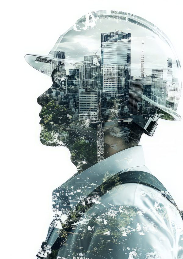 Innovative urban development: double exposure of engineer and cityscape