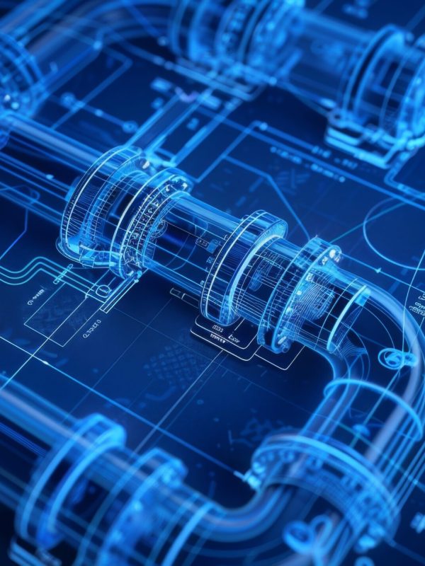 Futuristic Engineering Blueprint with Glowing Pipes